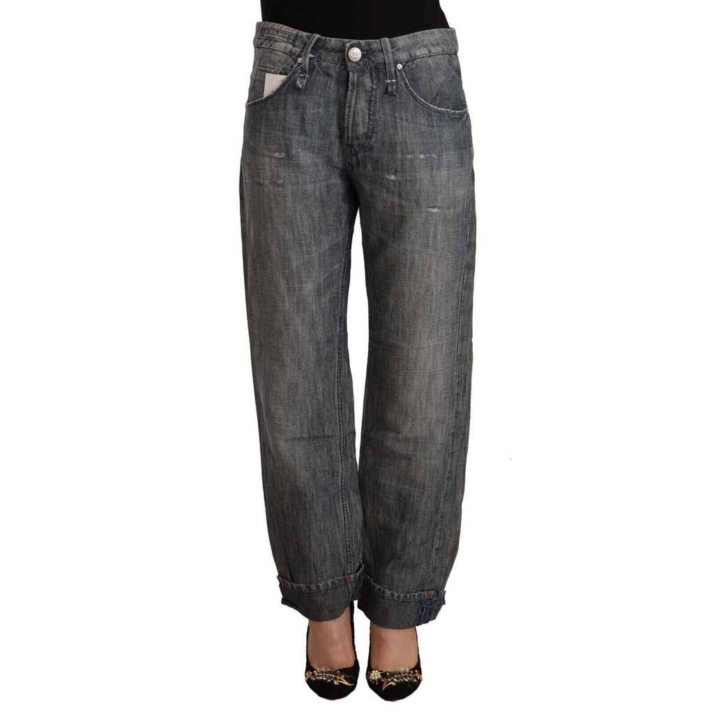 Acht Gray Washed Ramie Straight Denim Folded Hem Jeans