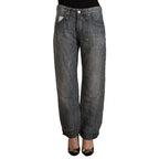 Acht Gray Washed Ramie Straight Denim Folded Hem Jeans