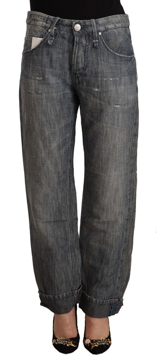 Acht Gray Washed Ramie Straight Denim Folded Hem Jeans Acht