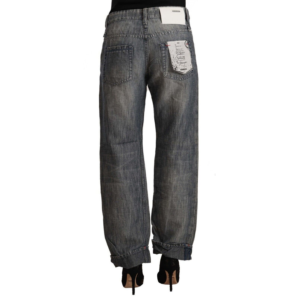 Acht Gray Washed Ramie Straight Denim Folded Hem Jeans