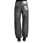 Acht Gray Washed Ramie Straight Denim Folded Hem Jeans