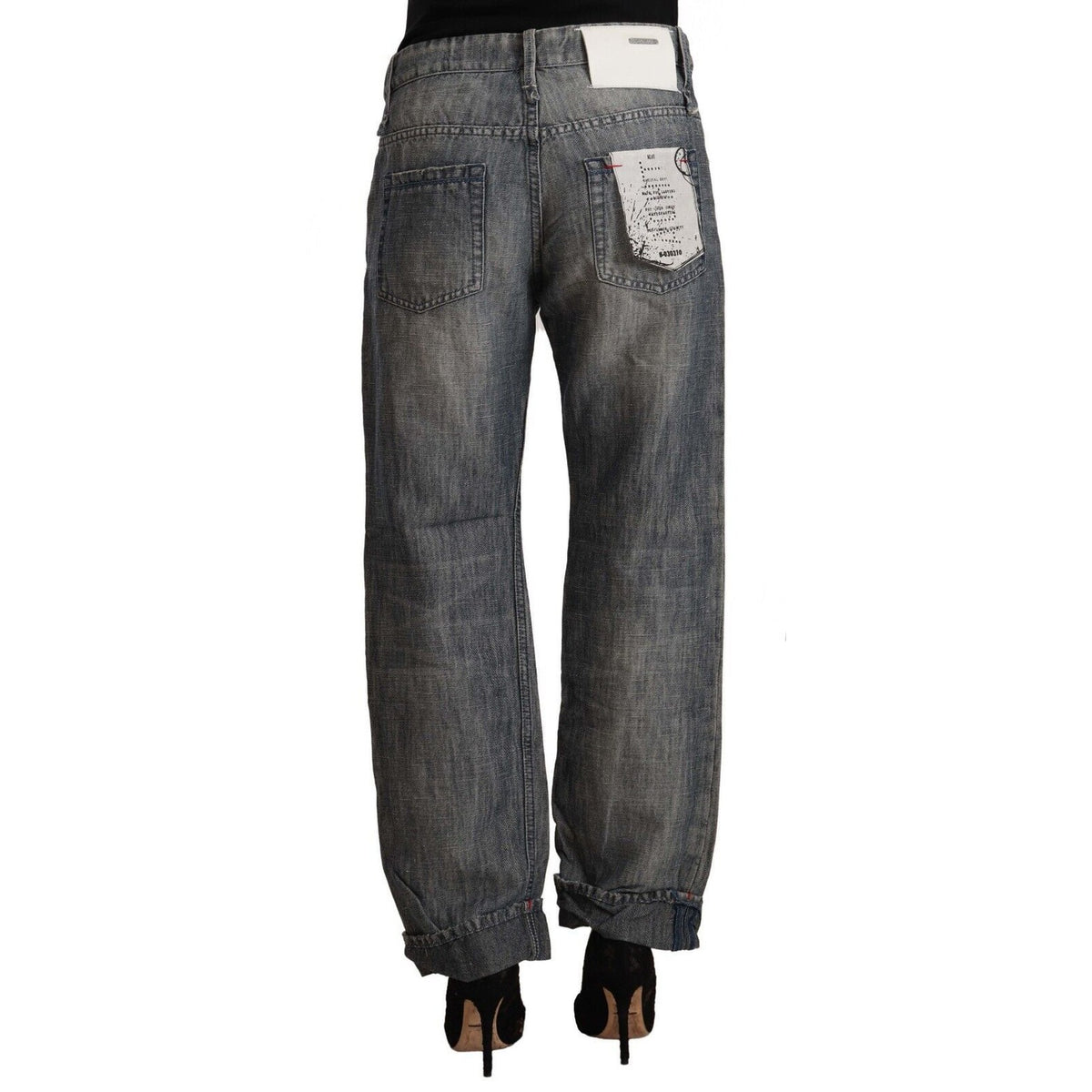 Acht Gray Washed Ramie Straight Denim Folded Hem Jeans