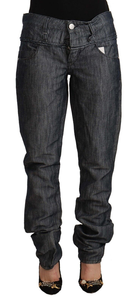 Acht Dark Gray Ramie Mid Wide Waist Straight Denim Jeans Acht