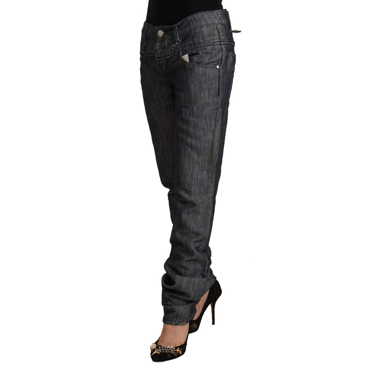 Acht Dark Gray Ramie Mid Wide Waist Straight Denim Jeans
