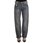 Acht Gray Washed Mid Waist Straight Denim Folded Hem Jeans