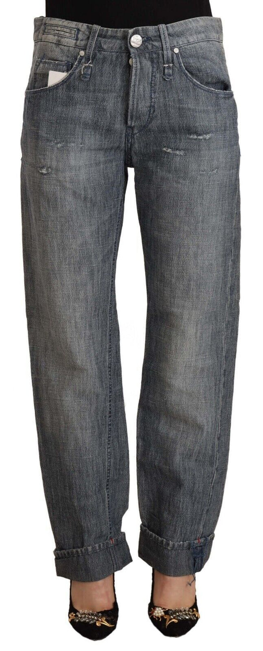Acht Gray Washed Mid Waist Straight Denim Folded Hem Jeans Acht