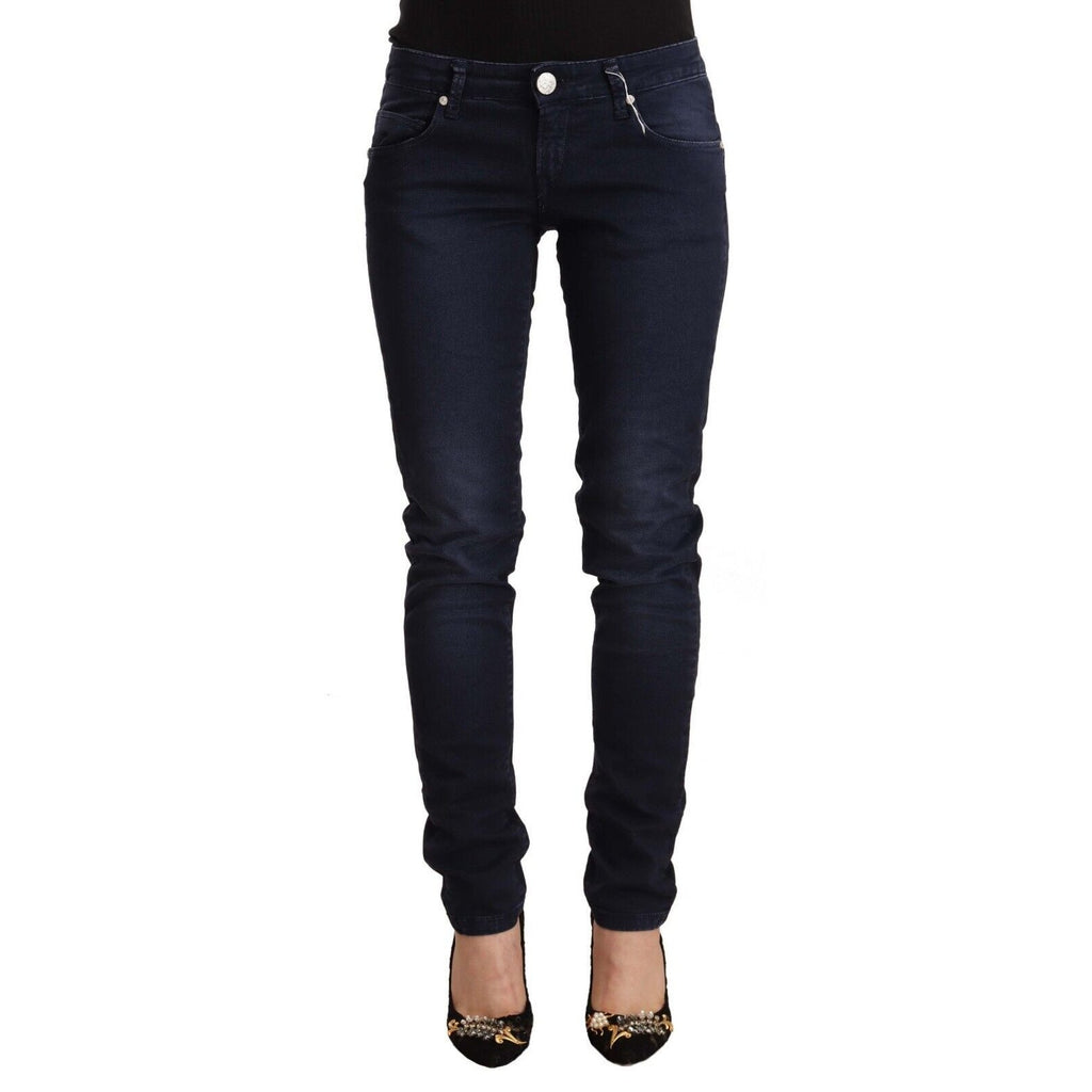 Acht Blue Washed Cotton Low Waist Slim Fit Denim Jeans