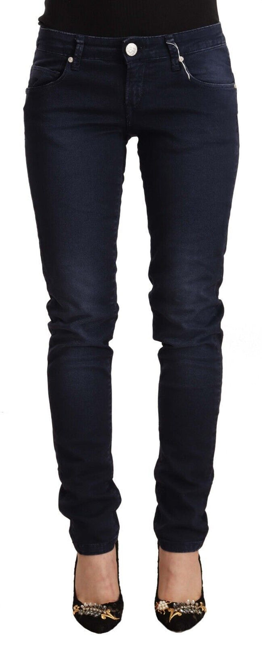 Acht Blue Washed Cotton Low Waist Slim Fit Denim Jeans Acht