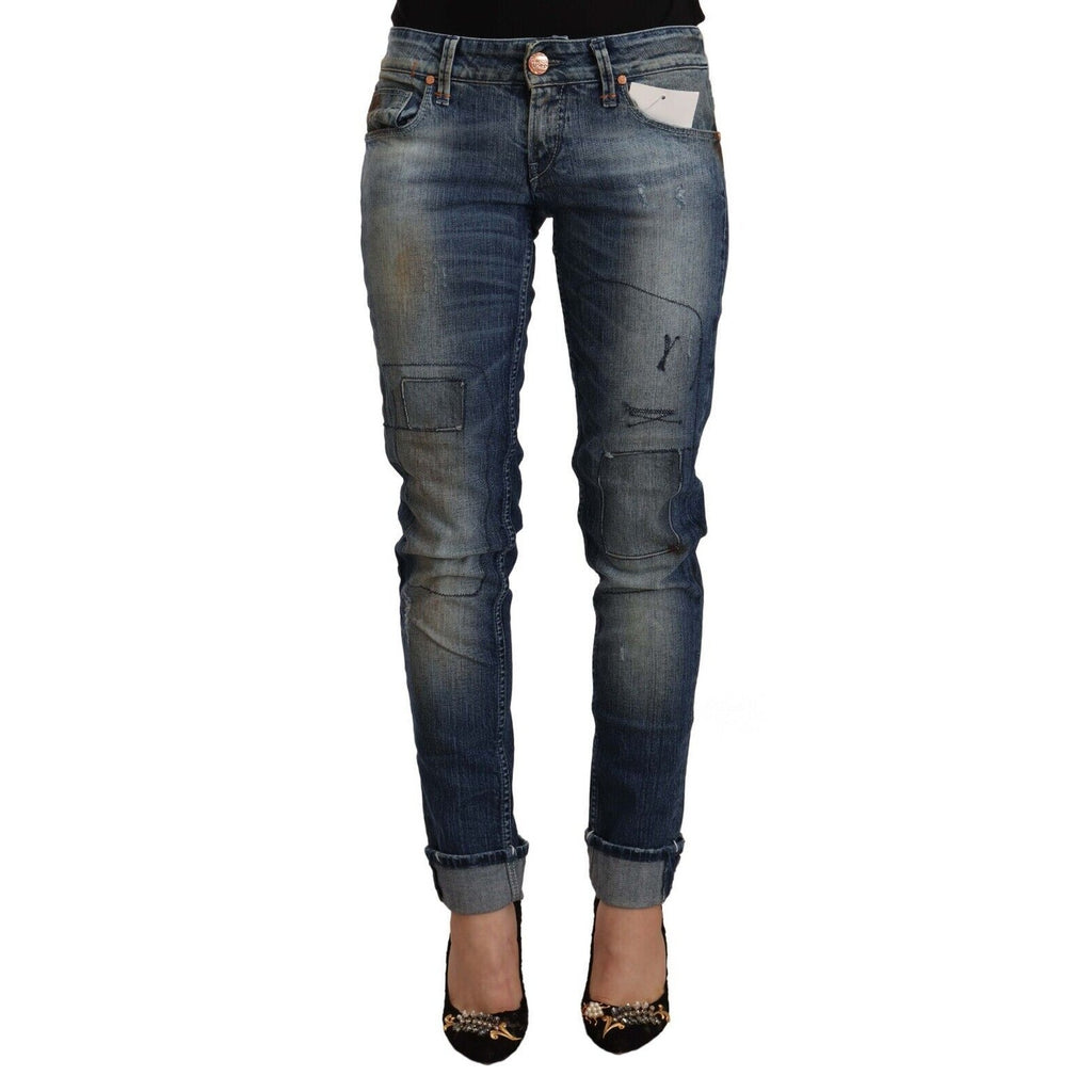 Acht Blue Washed Low Waist Folded Hem Slim Fit Jeans
