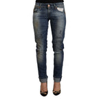 Acht Blue Washed Low Waist Folded Hem Slim Fit Jeans