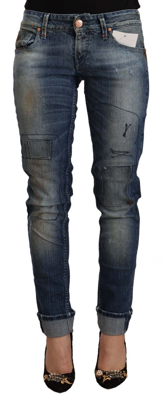 Acht Blue Washed Low Waist Folded Hem Slim Fit Jeans Acht