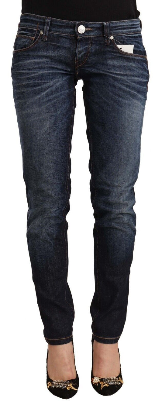 Acht Blue Washed Cotton Low Waist Skinny Denim Jeans Acht