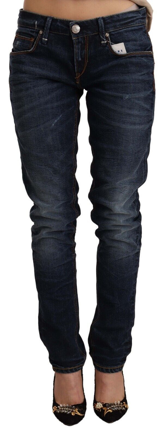 Acht Blue Washed Cotton Low Waist Skinny Denim Jeans Acht