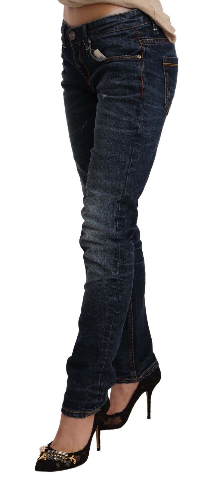 Acht Blue Washed Cotton Low Waist Skinny Denim Jeans Acht