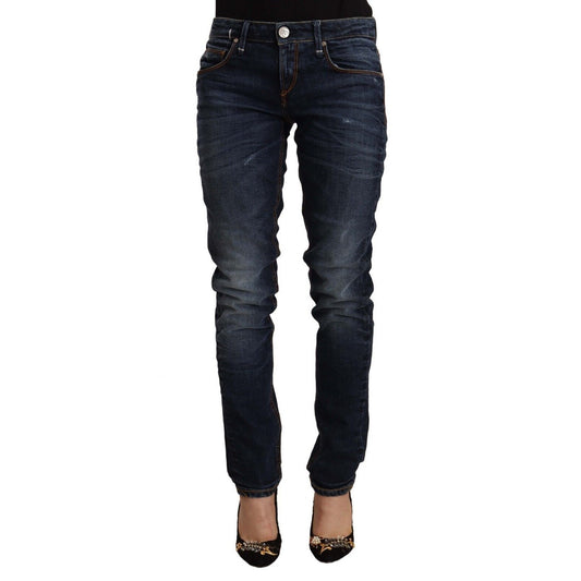 Acht Blue Washed Cotton Mid Waist Skinny Denim Jeans Acht