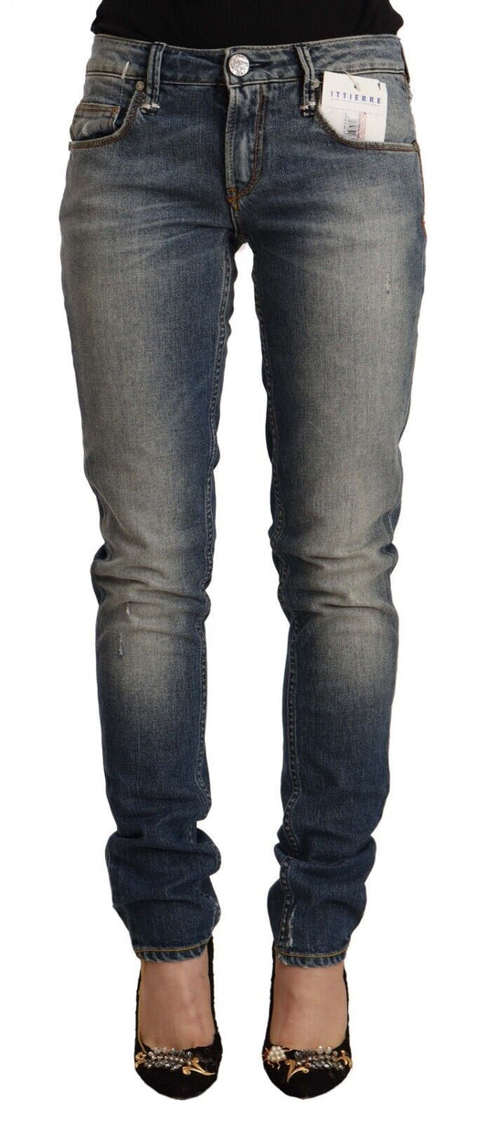 Acht Blue Washed Cotton Mid Waist Skinny Denim Jeans Acht