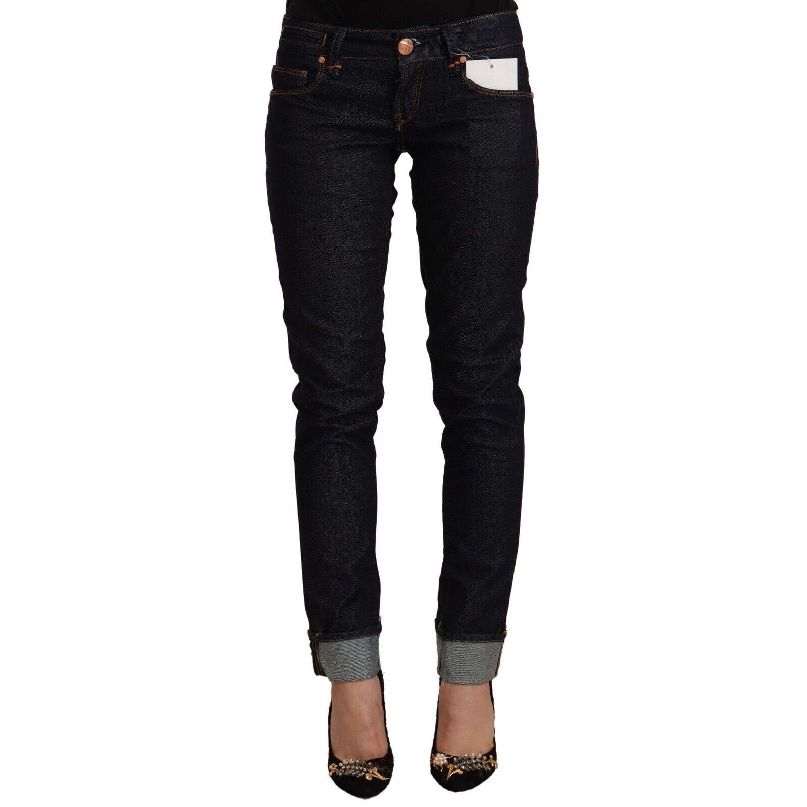 Acht Black Cotton Low Waist Slim Fit Denim Jeans