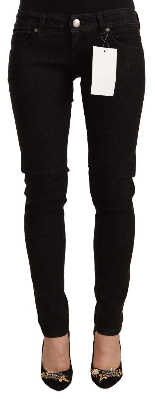 Acht Black Cotton Low Waist Skinny Denim Jeans Acht