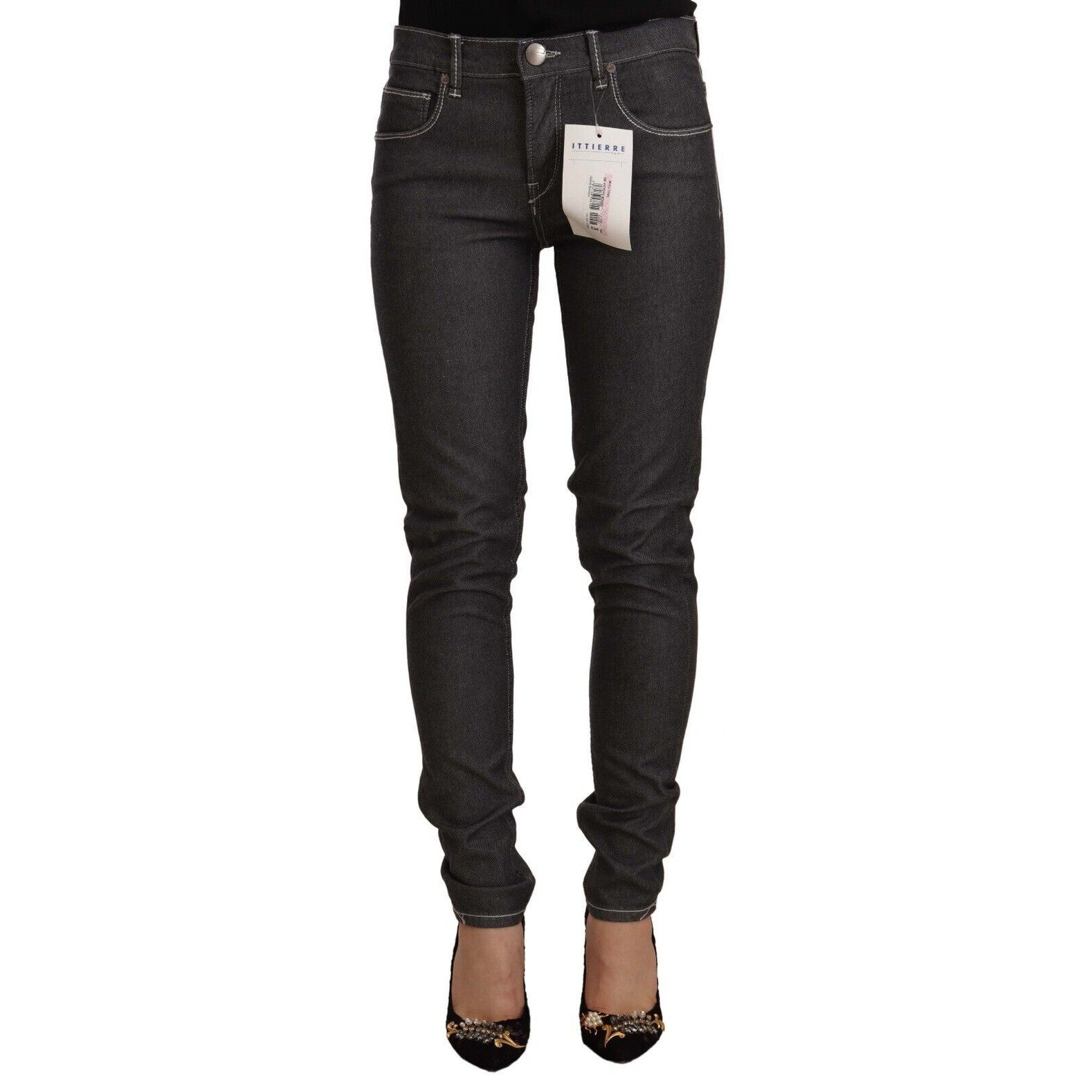 Acht Black Low Waist Skinny Denim Slim Fit Jeans