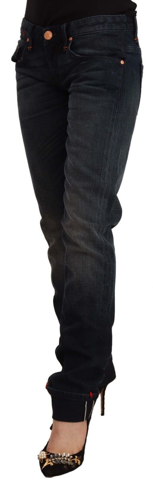 Acht Black Washed Cotton Skinny Denim Low Waist Jeans Acht