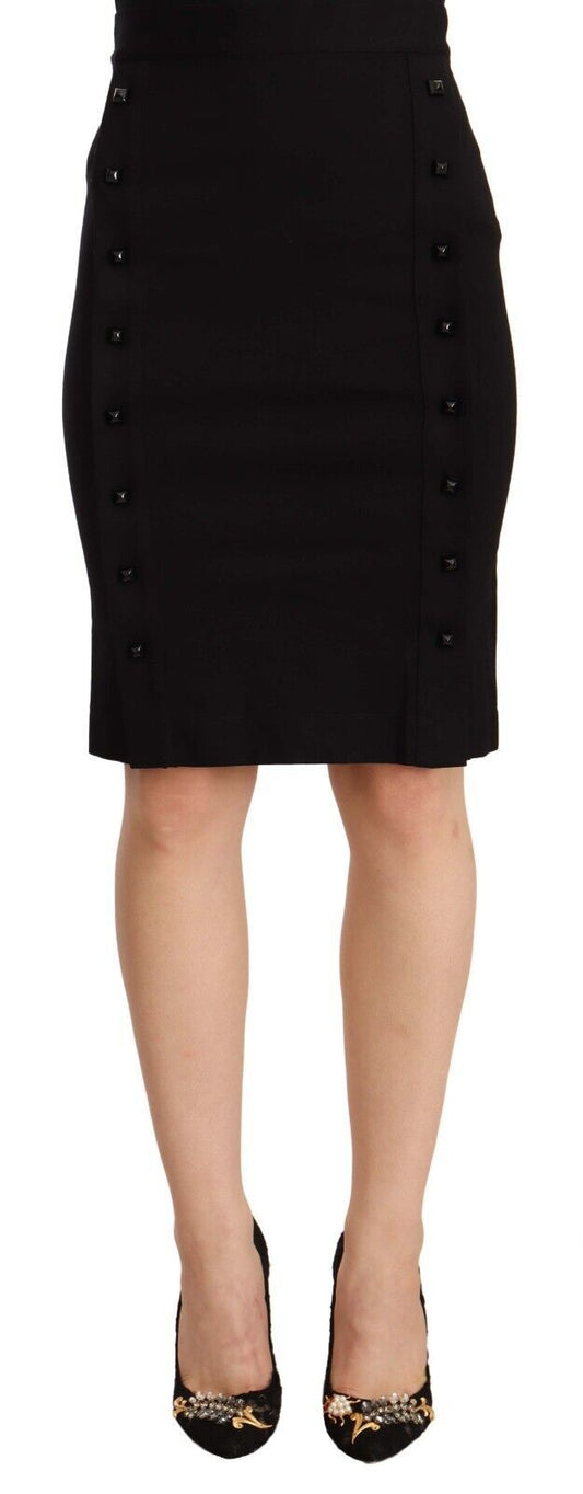GF Ferre Black High Waist Viscose Knee Length Pencil Cut Skirt GF Ferre
