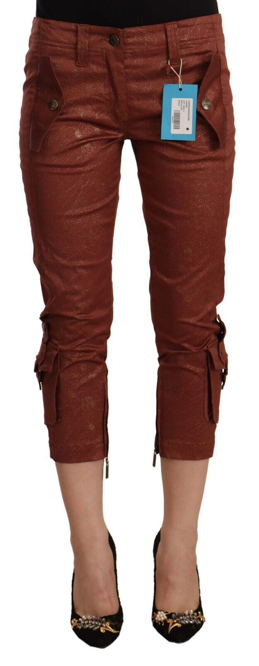 Just Cavalli Brown Lurex Mid Waist Cotton Cropped Capri Pants Just Cavalli