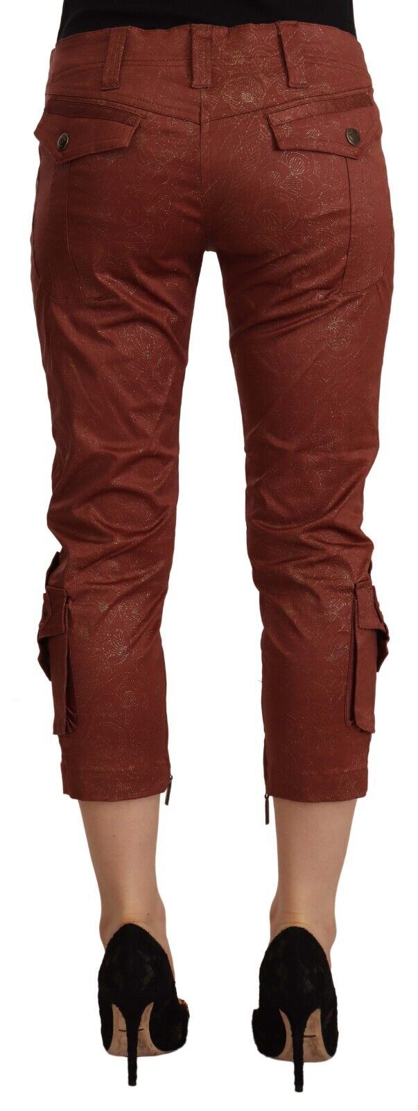 Just Cavalli Brown Lurex Mid Waist Cotton Cropped Capri Pants Just Cavalli