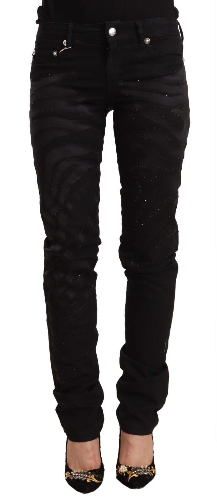 Just Cavalli Black Mid Waist Embellished Skinny Jeans Just Cavalli