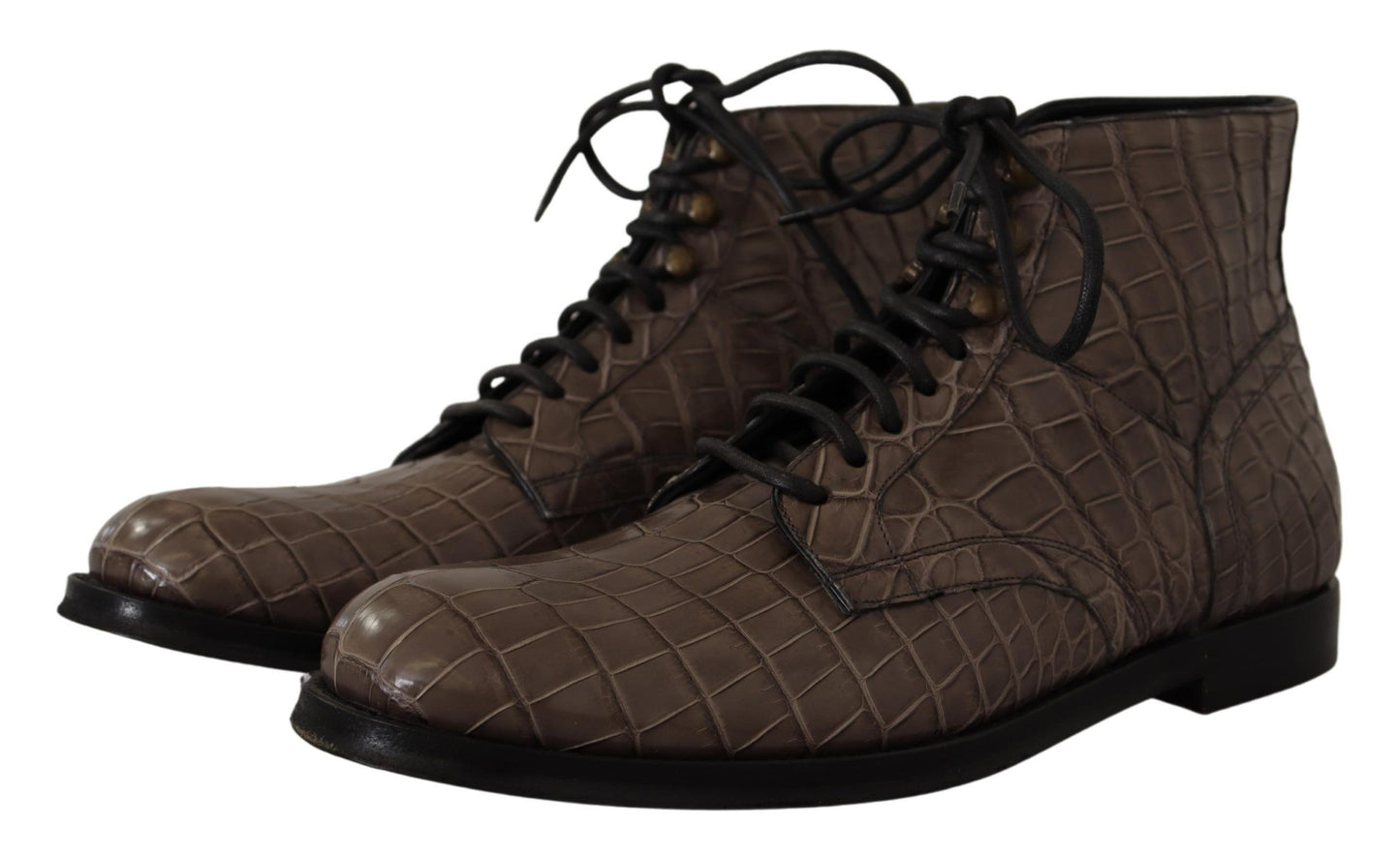 Dolce & Gabbana Gray Crocodile Leather Derby Boots Dolce & Gabbana