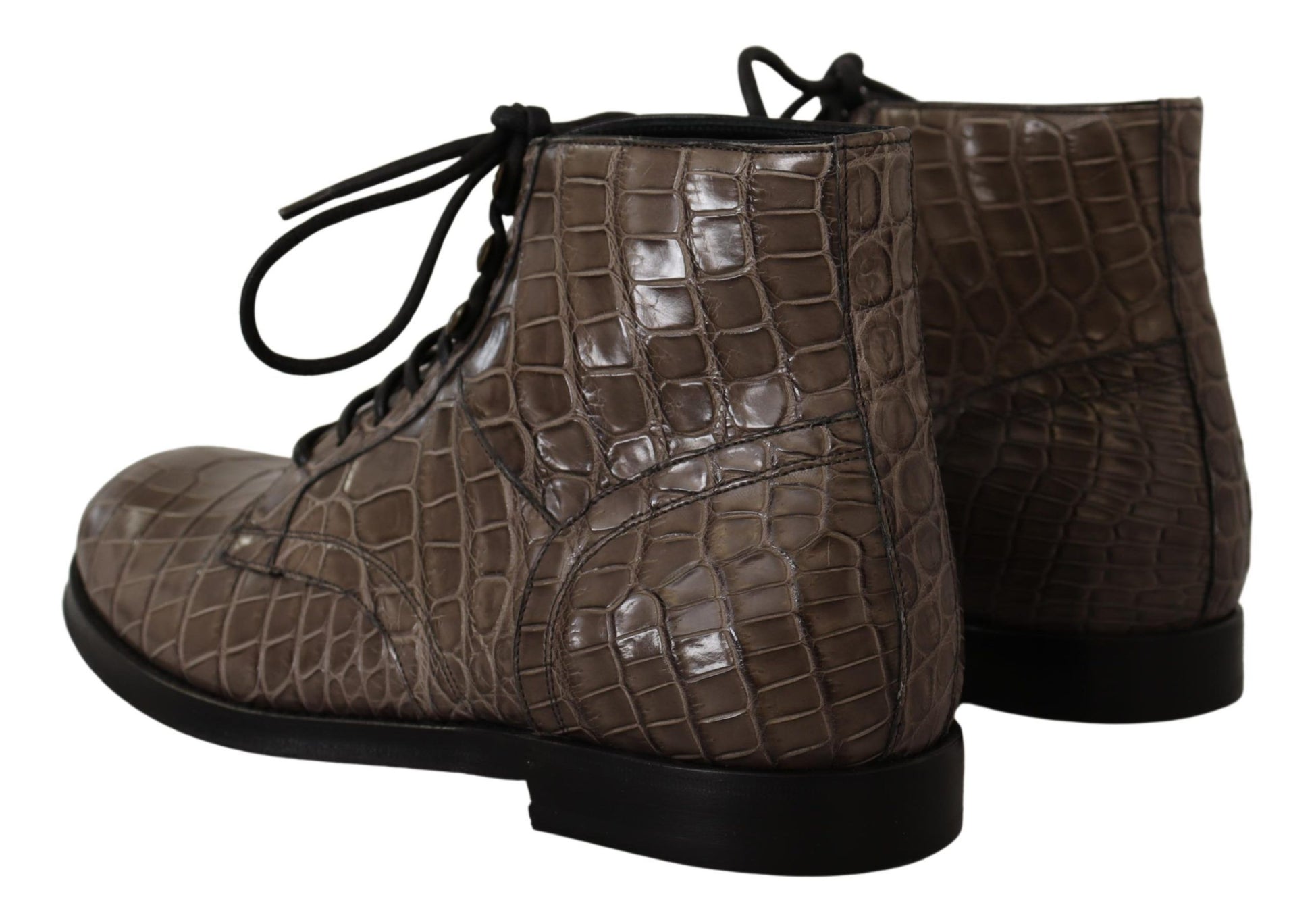 Dolce & Gabbana Gray Crocodile Leather Derby Boots Dolce & Gabbana