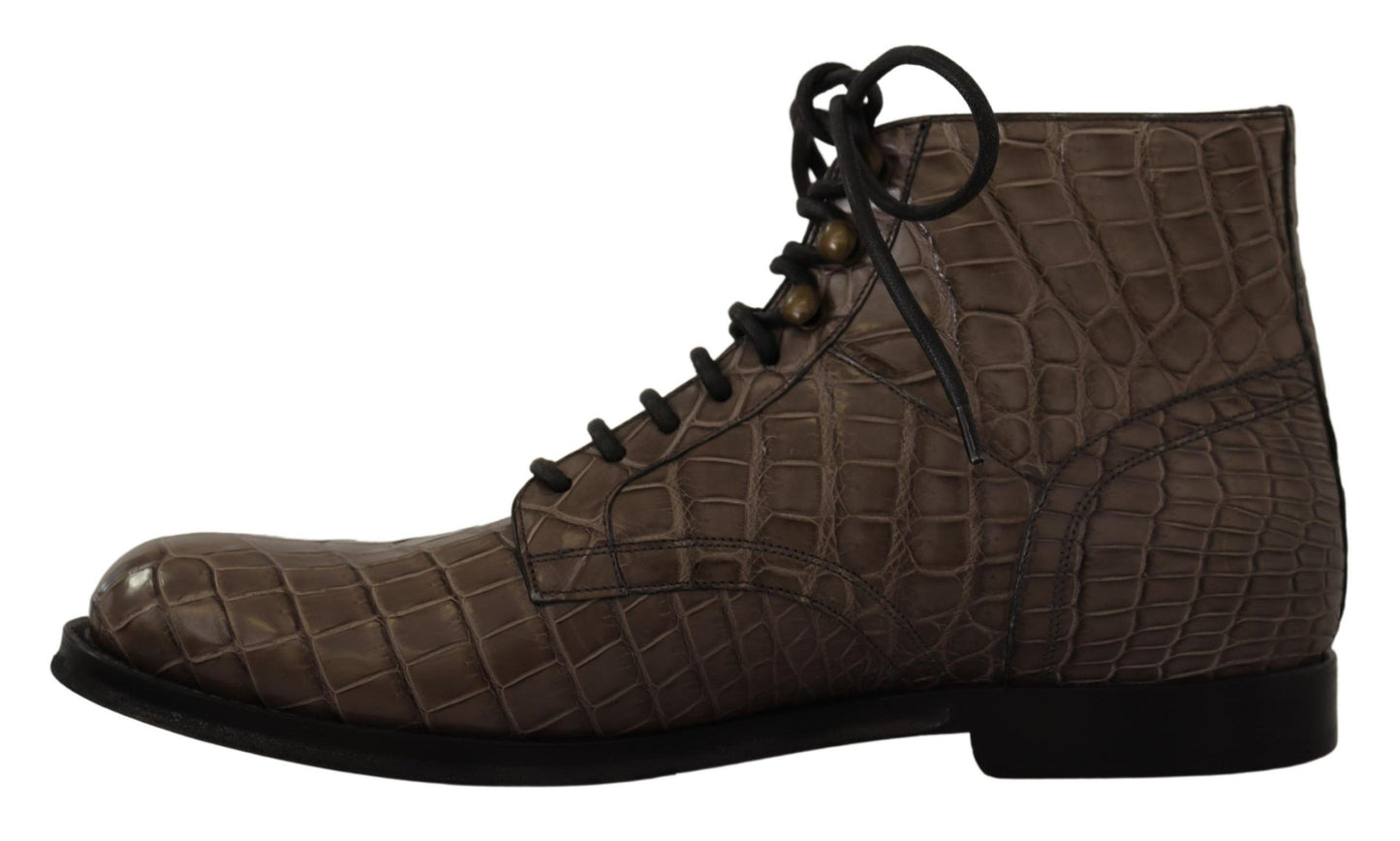 Dolce & Gabbana Gray Crocodile Leather Derby Boots Dolce & Gabbana