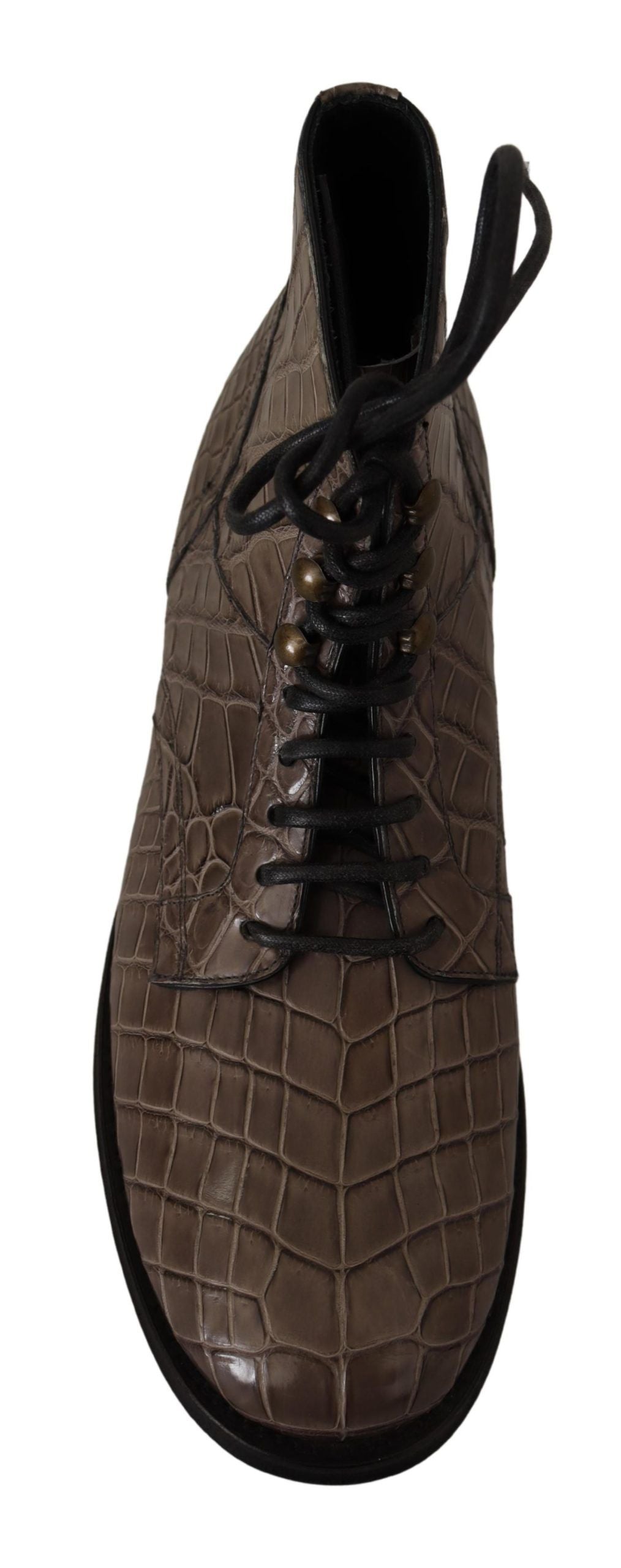 Dolce & Gabbana Gray Crocodile Leather Derby Boots Dolce & Gabbana
