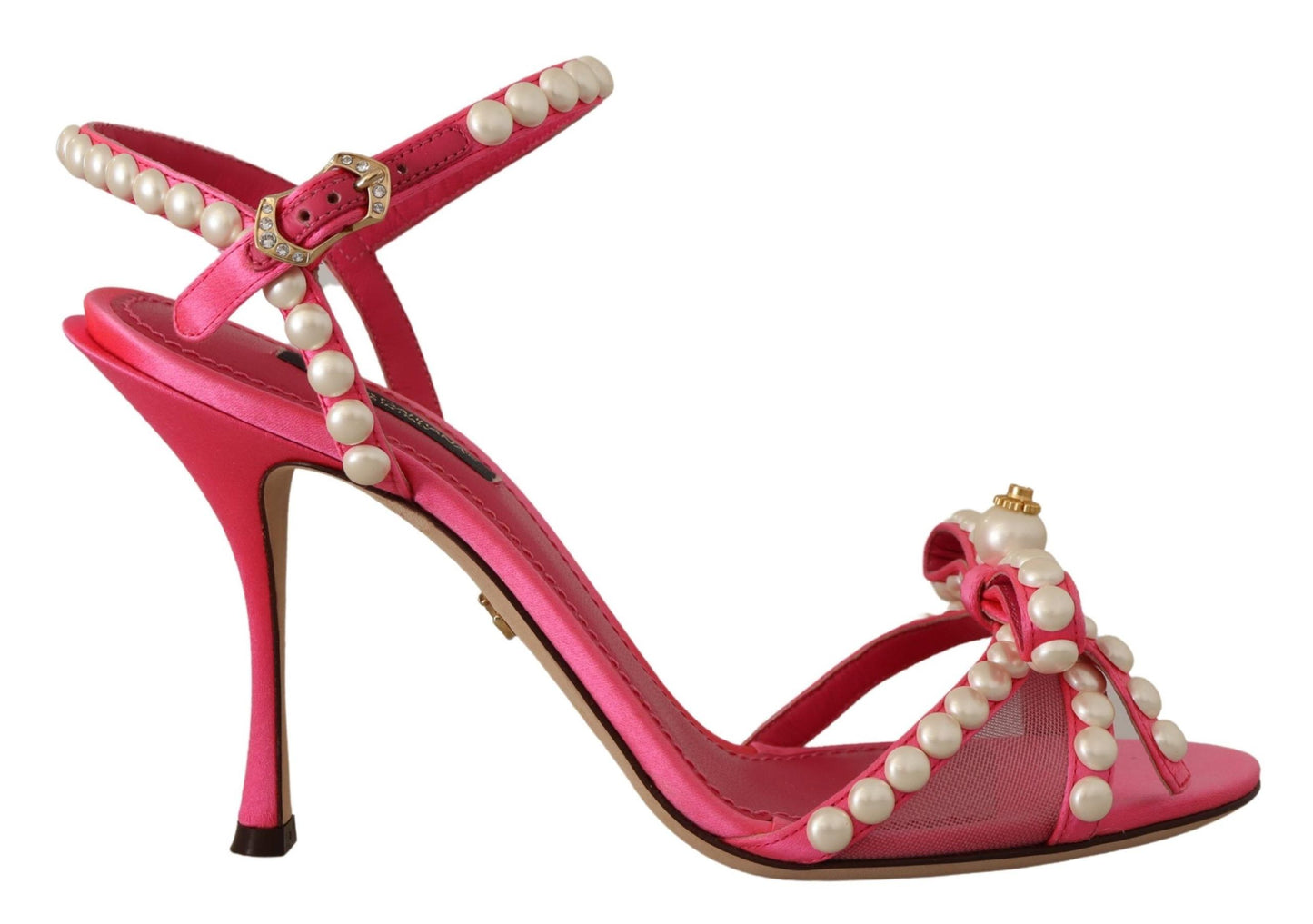Dolce & Gabbana Pink Satin White Pearl Crystals Heels Shoes Dolce & Gabbana