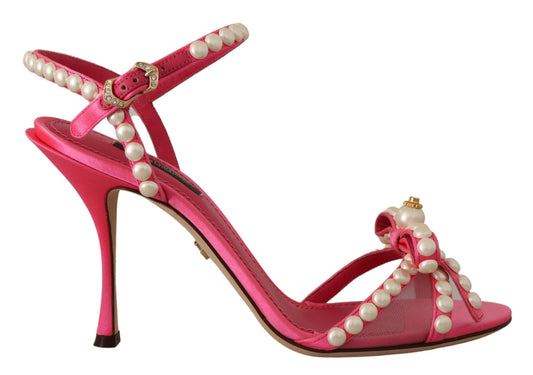 Dolce & Gabbana Pink Satin White Pearl Crystals Heels Shoes Dolce & Gabbana