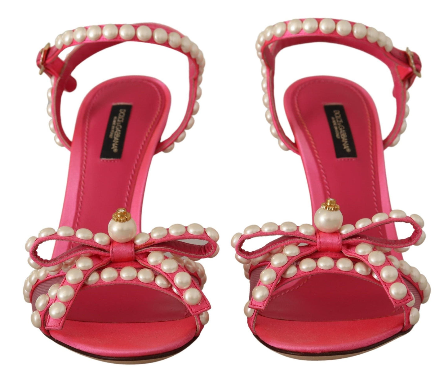 Dolce & Gabbana Pink Satin White Pearl Crystals Heels Shoes Dolce & Gabbana