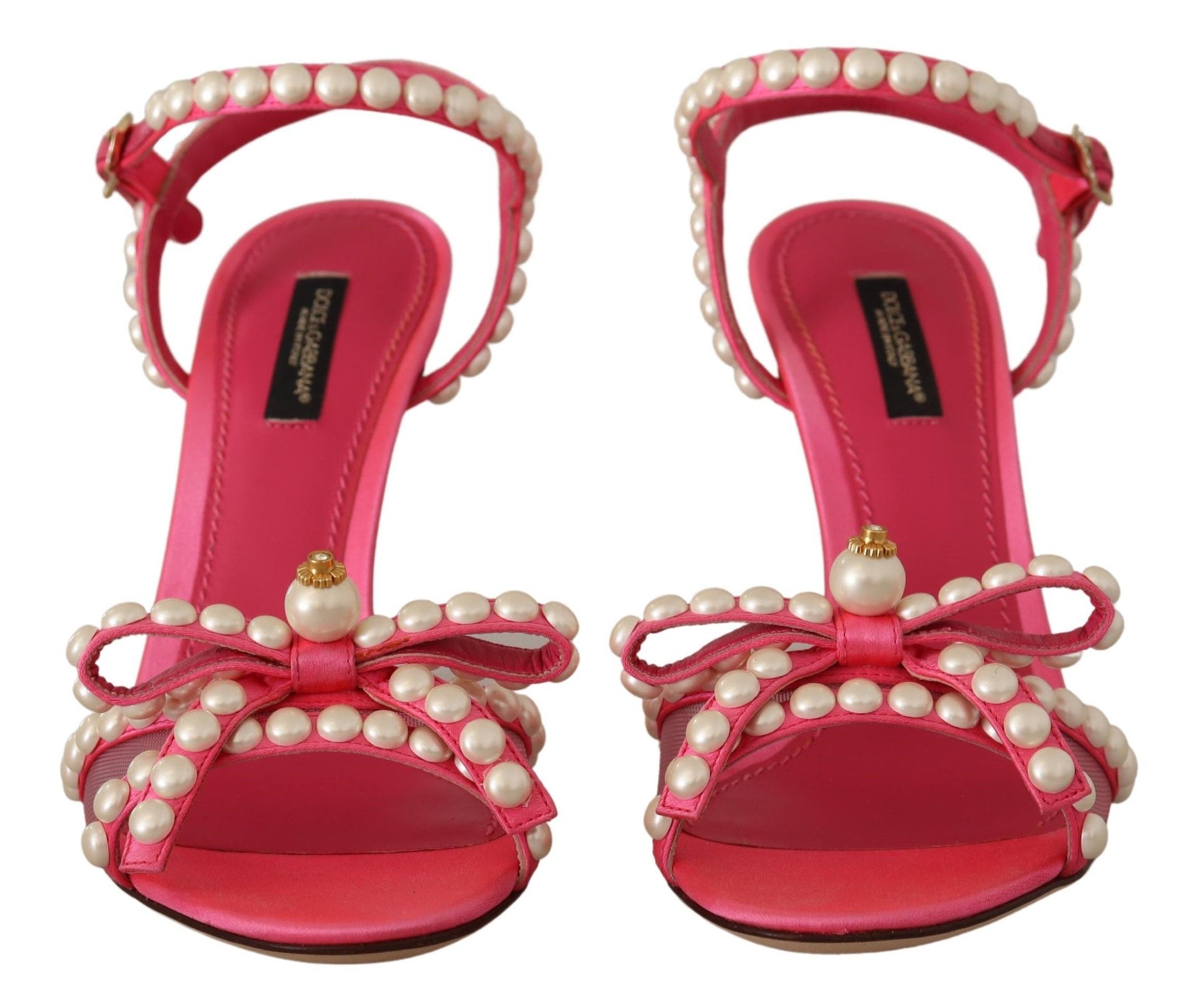 Dolce & Gabbana Pink Satin White Pearl Crystals Heels Shoes Dolce & Gabbana