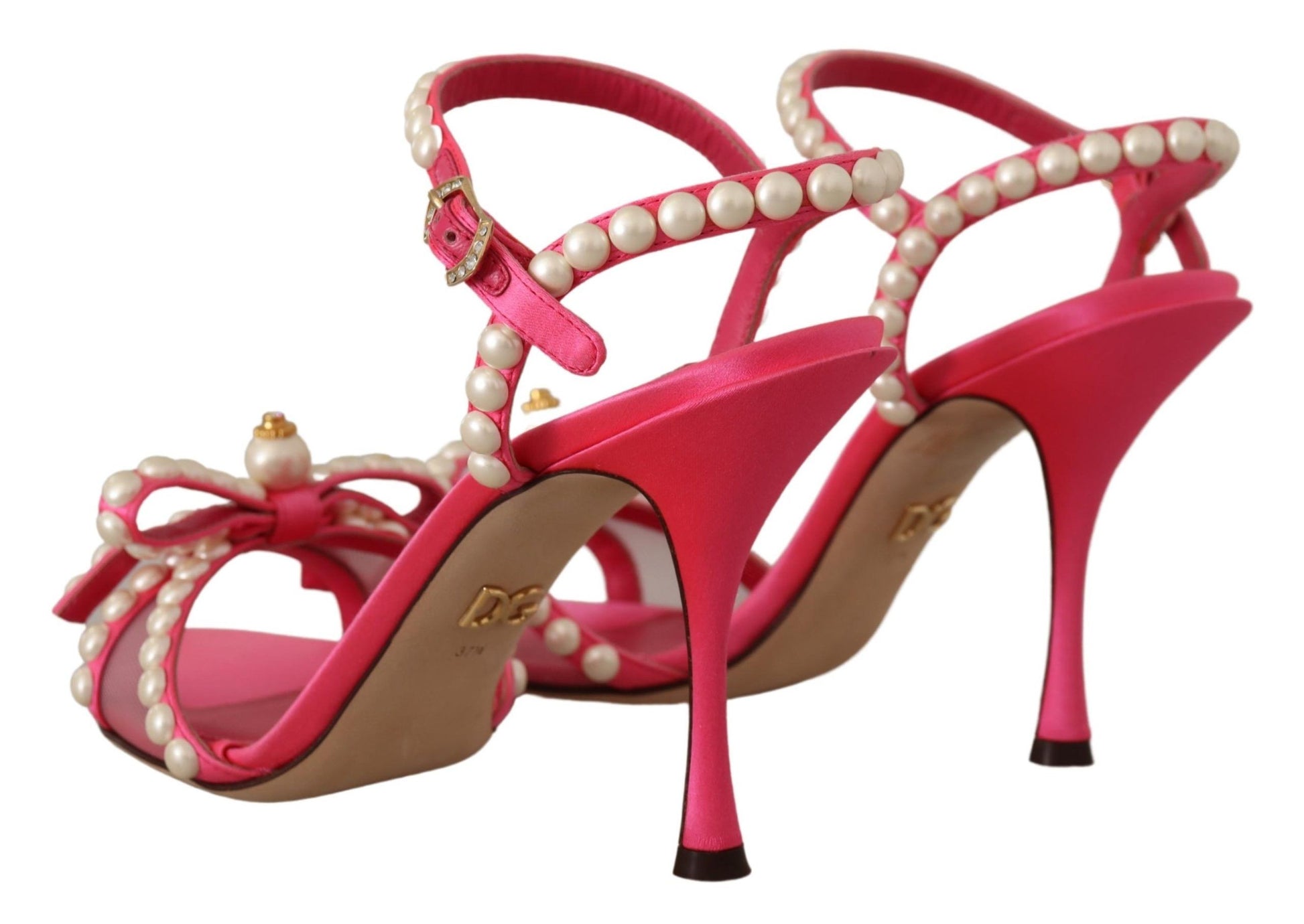 Dolce & Gabbana Pink Satin White Pearl Crystals Heels Shoes Dolce & Gabbana