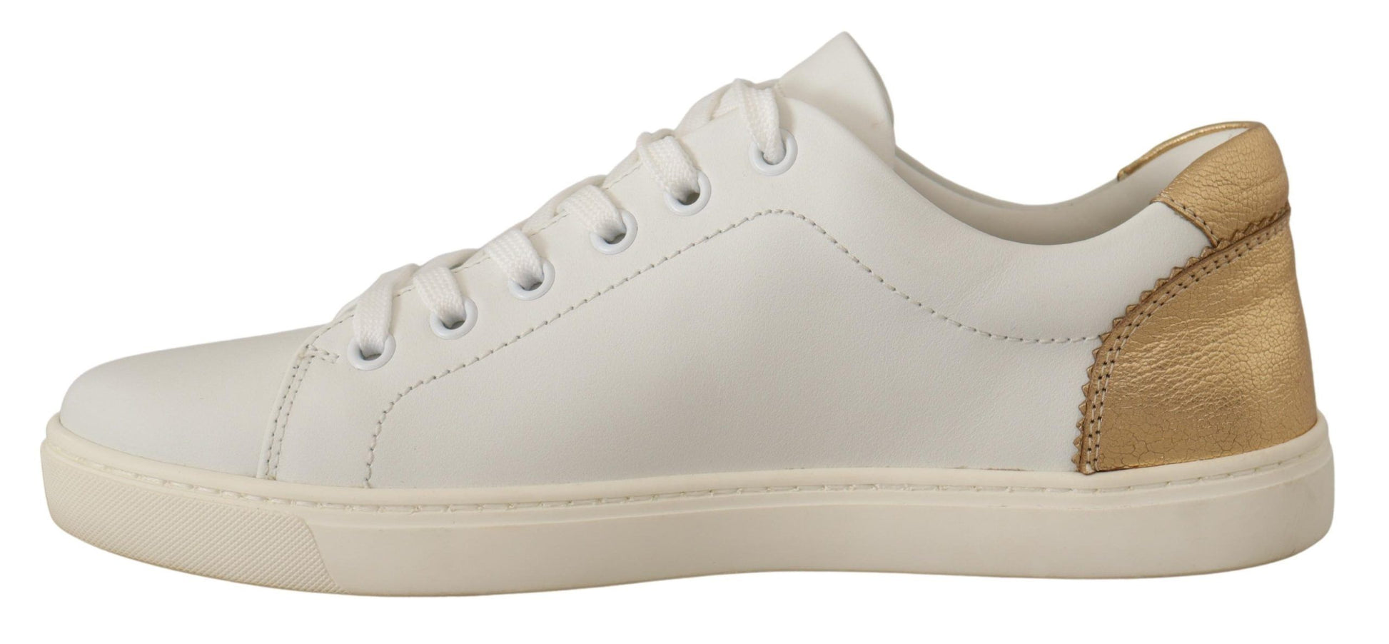 Dolce & Gabbana White Gold Leather Low Top Sneakers Dolce & Gabbana