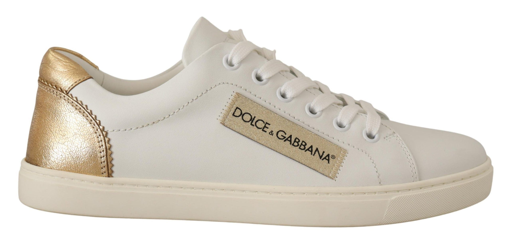 Dolce & Gabbana White Gold Leather Low Top Sneakers Dolce & Gabbana