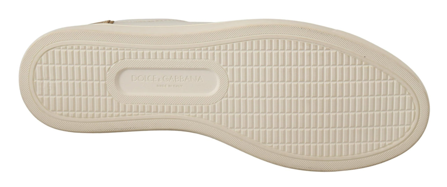 Dolce & Gabbana White Gold Leather Low Top Sneakers Dolce & Gabbana