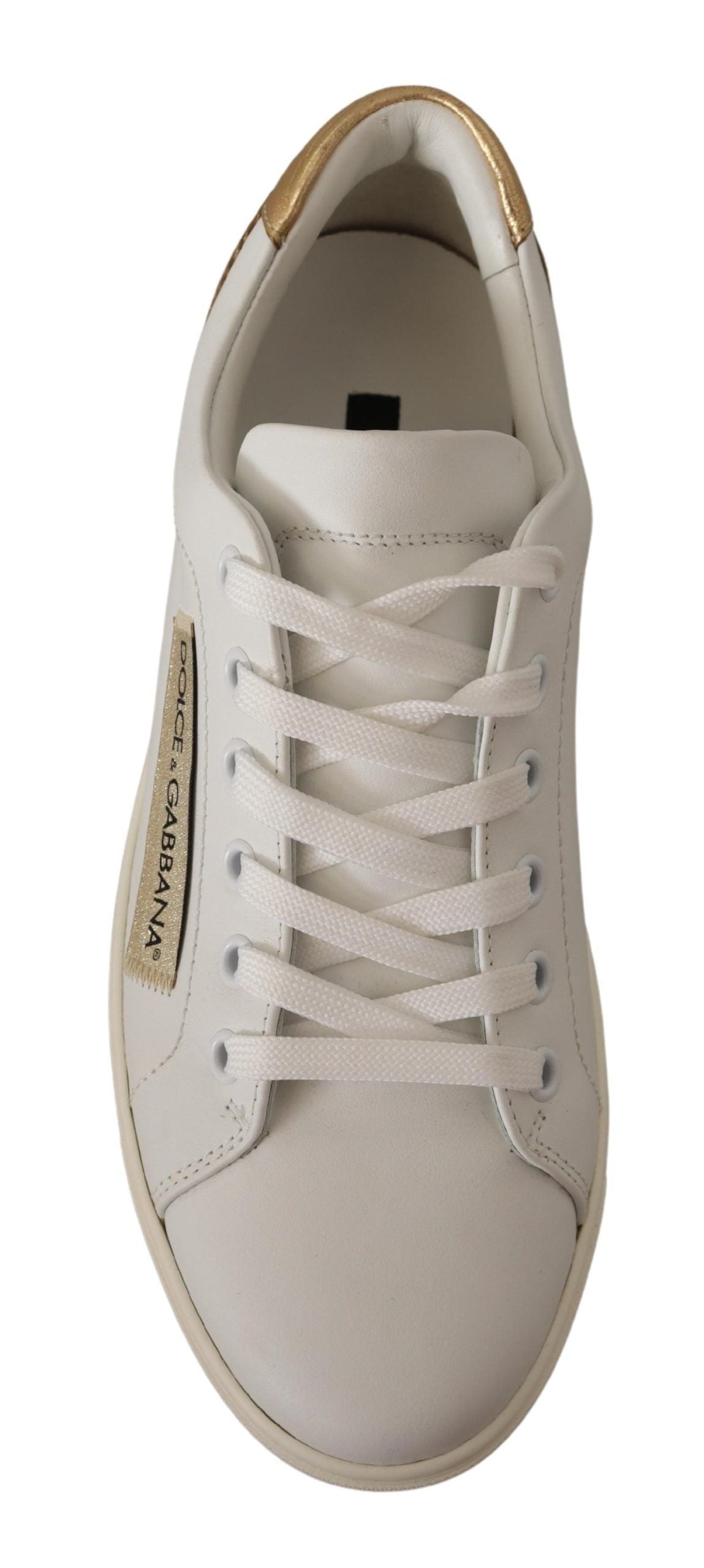 Dolce & Gabbana White Gold Leather Low Top Sneakers Dolce & Gabbana