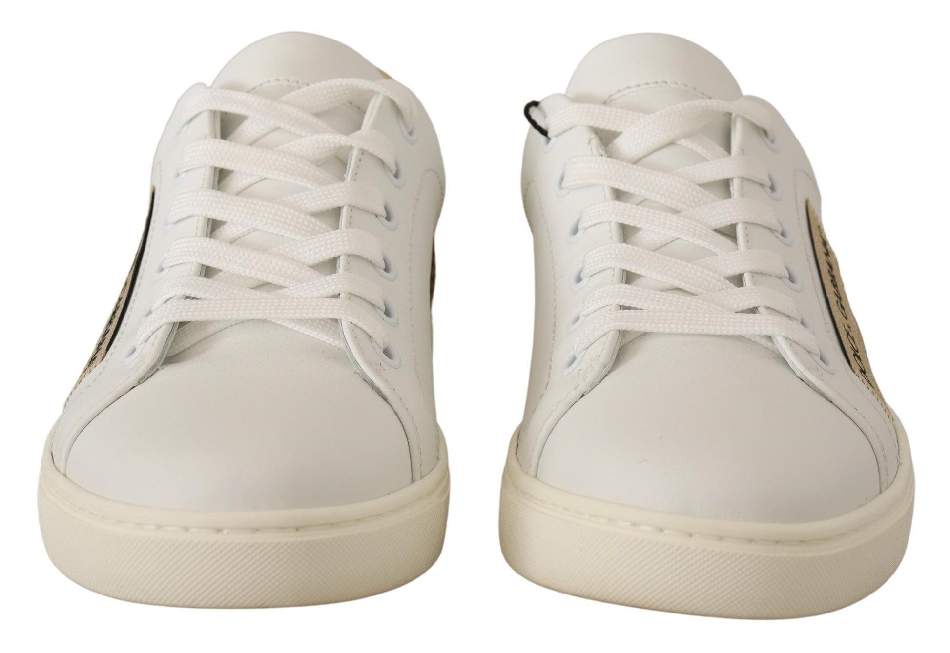 Dolce & Gabbana White Gold Leather Low Top Sneakers Dolce & Gabbana
