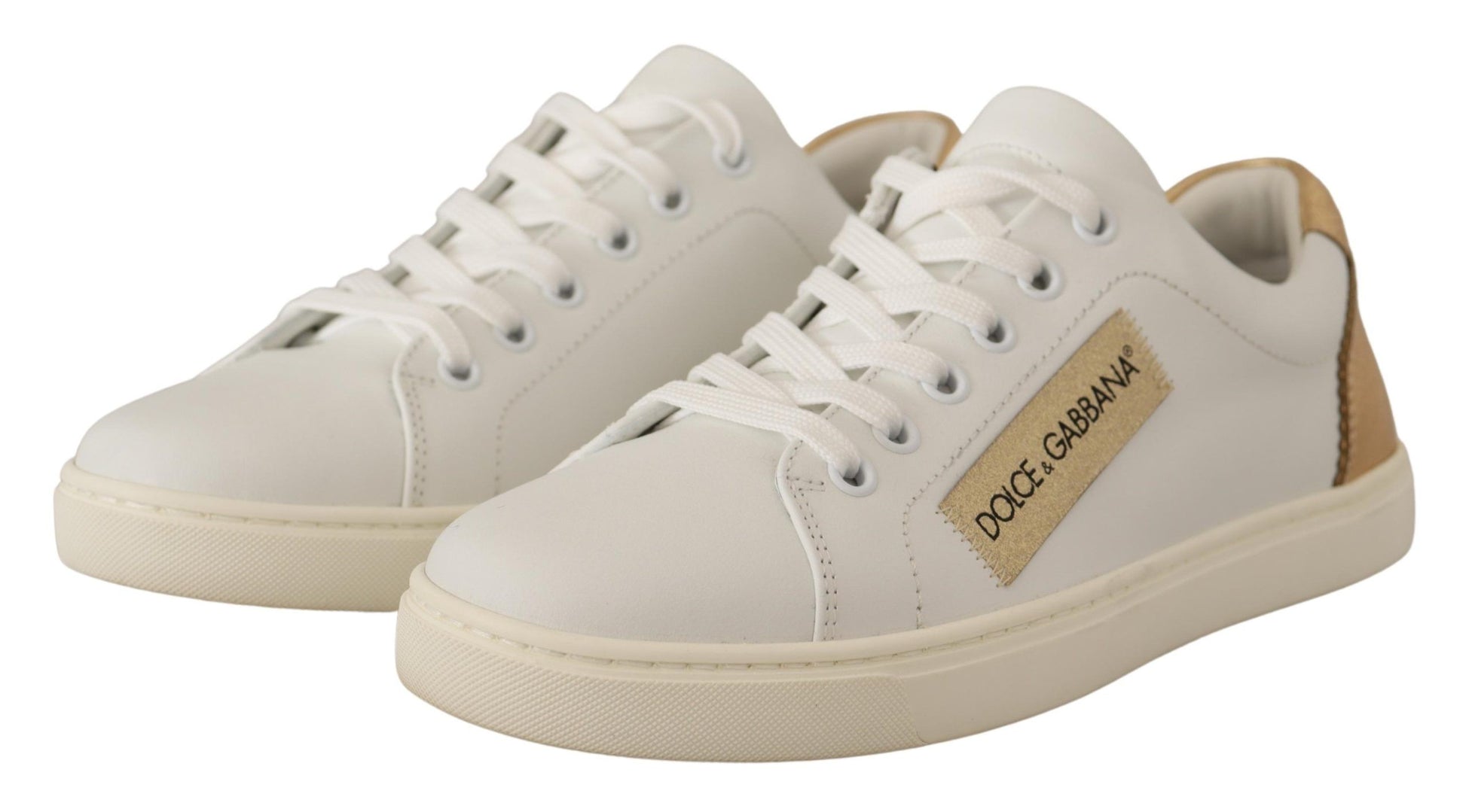 Dolce & Gabbana White Gold Leather Low Top Sneakers Dolce & Gabbana