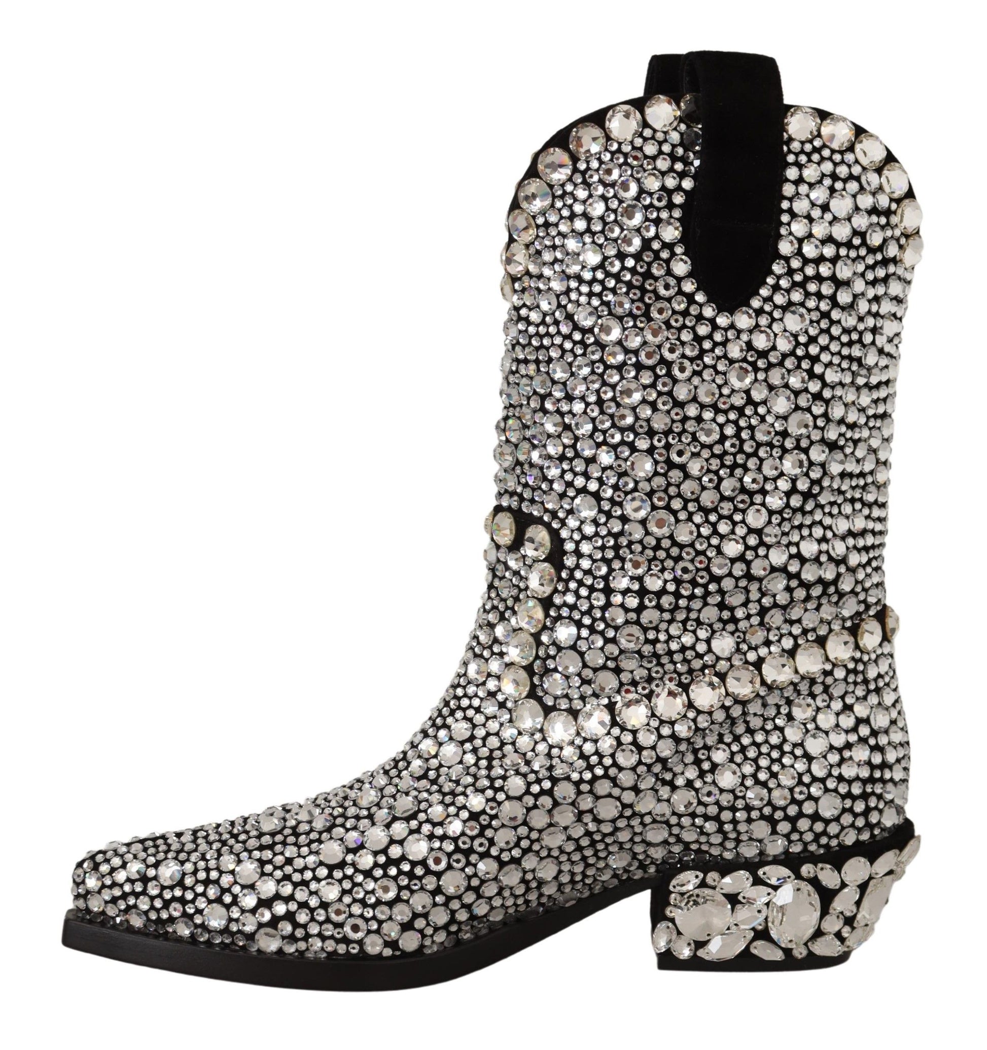 Dolce & Gabbana Black Suede Strass Crystal Cowgirl Boots Dolce & Gabbana