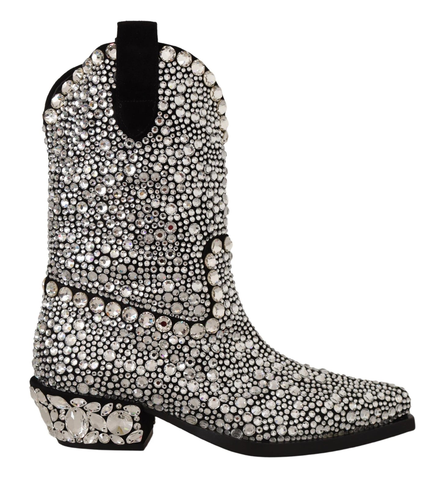 Dolce & Gabbana Black Suede Strass Crystal Cowgirl Boots Dolce & Gabbana