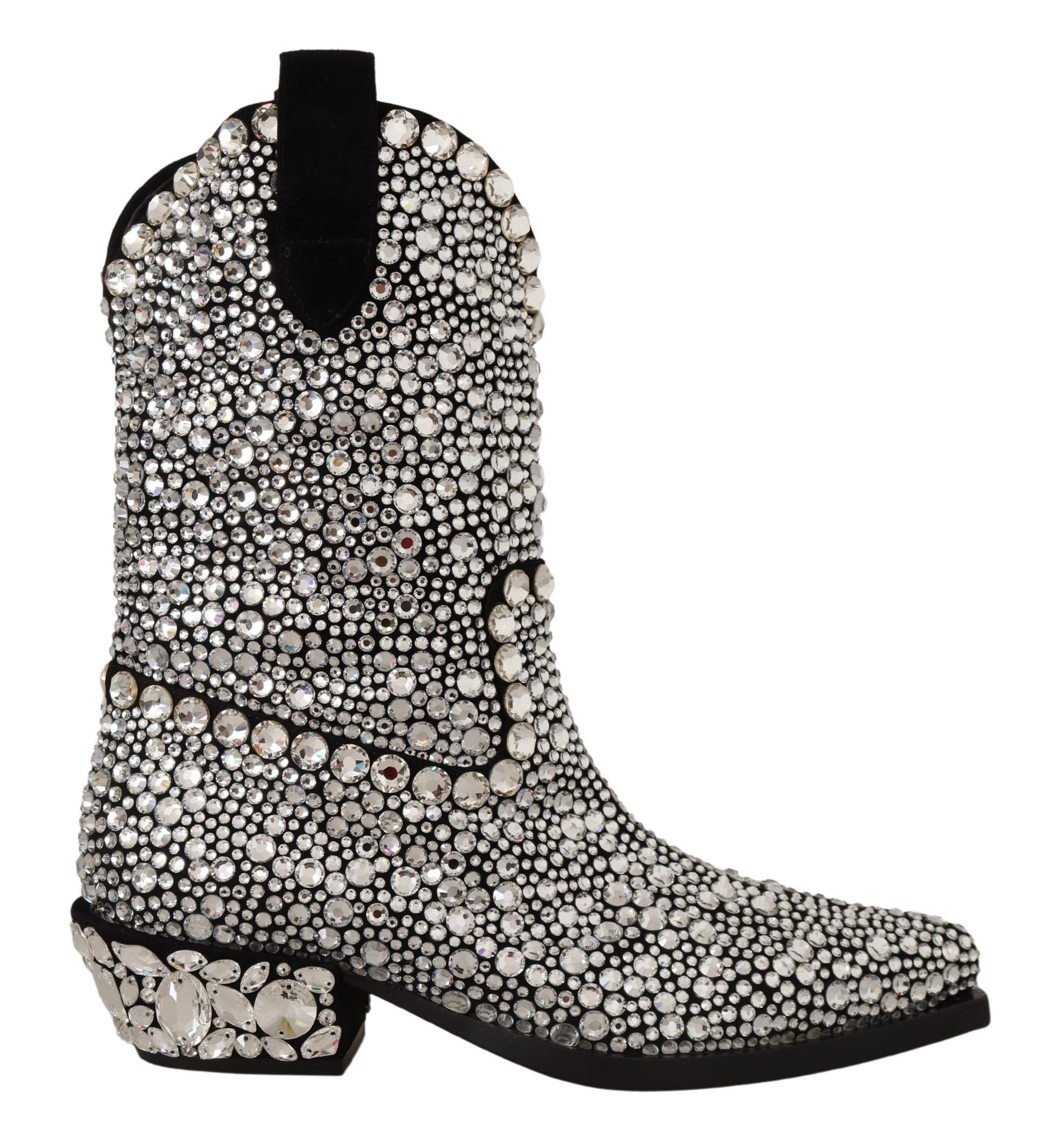 Dolce & Gabbana Black Suede Strass Crystal Cowgirl Boots Dolce & Gabbana