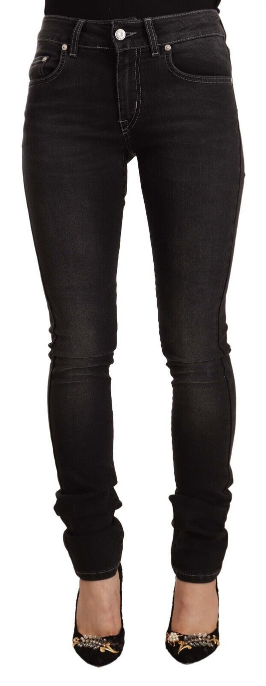 GF Ferre Black Washed Mid Waist Cotton Denim Skinny Jeans GF Ferre