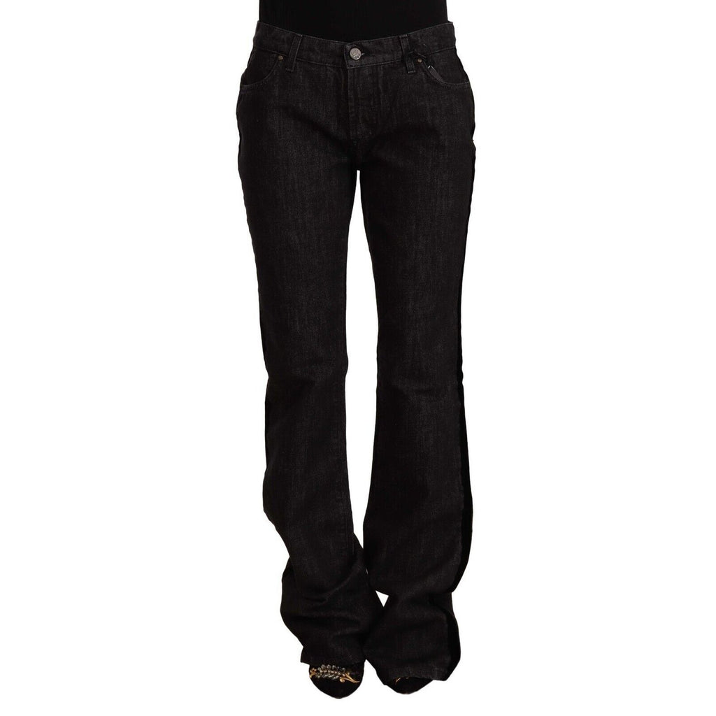 GF Ferre Black Mid Waist Cotton Denim Straight Boot Cut Jeans
