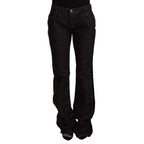 GF Ferre Black Mid Waist Cotton Denim Straight Boot Cut Jeans
