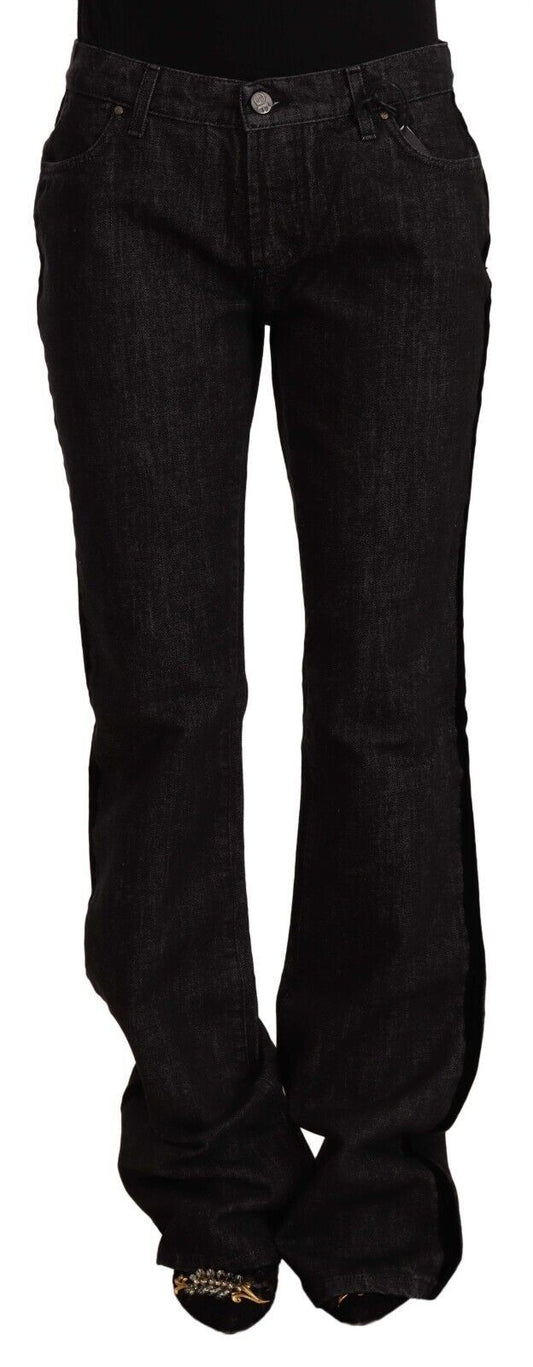 GF Ferre Black Mid Waist Cotton Denim Straight Boot Cut Jeans GF Ferre